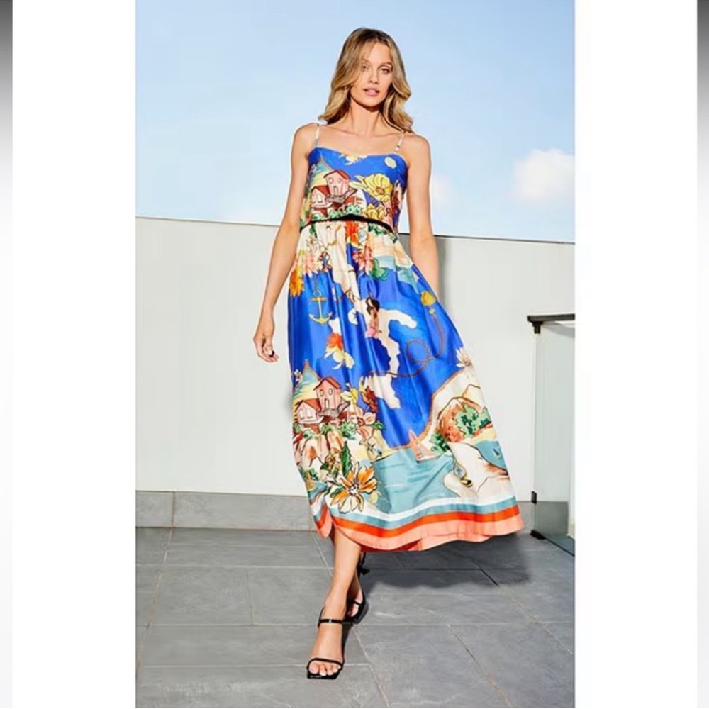 NWT Antonio Melani Evie Woven Ocean Print High Rise A-Line Coordinating Skirt